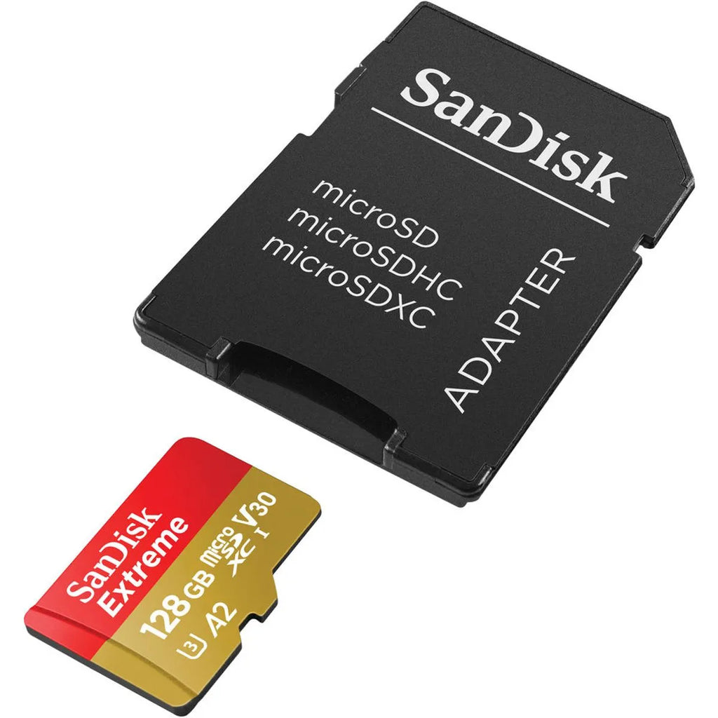 SanDisk Extreme Card de Memorie MicroSDXC 128GB A2 C10 V30 UHS-I U3 + Adaptor SD + 1 An RescuePRO Deluxe